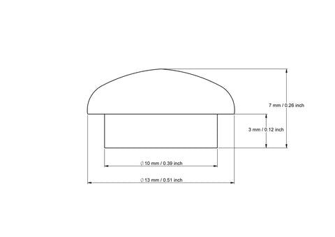 technische Zeichnung: 10 mm Pilz-Abdeckkappen mit dimensions