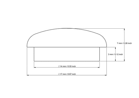 technische Zeichnung: 14 mm Pilz-Abdeckkappen mit dimensions