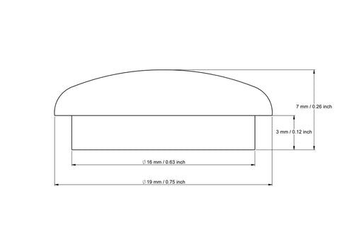 technische Zeichnung: 16 mm Pilz-Abdeckkappen mit dimensions