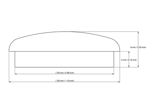 technische Zeichnung: 25 mm Pilz-Abdeckkappen mit dimensions