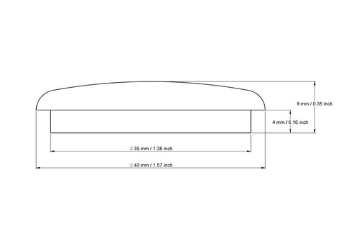 technische Zeichnung: 35 mm Pilz-Abdeckkappen mit dimensions