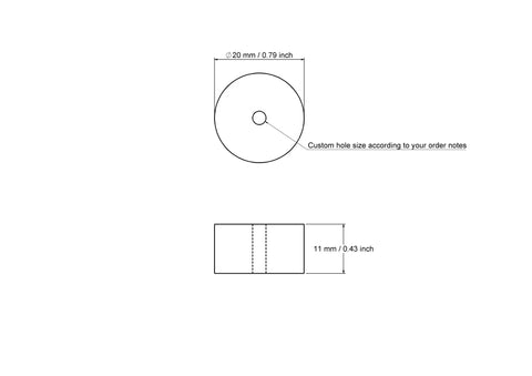 20 x 11 mm medinio cilindro techninis brėžinys