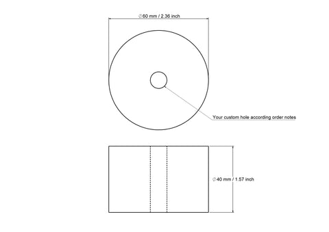 tehniline joonis: 60 × 40 mm puidust silindrid