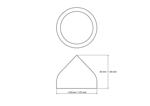 technical drawing of 40 mm wooden dome cap