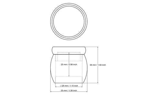 tehniline joonis: 35 x 38 mm ümar puidust rohukarp