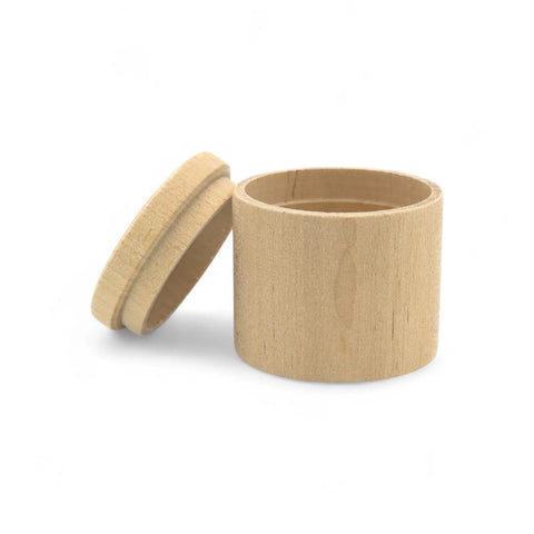 50 x 47 mm ümar treitud puidust ehtekarp koos lid