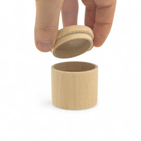 avatud 50 x 47 mm ümar treitud puidust ehtekarp koos cover