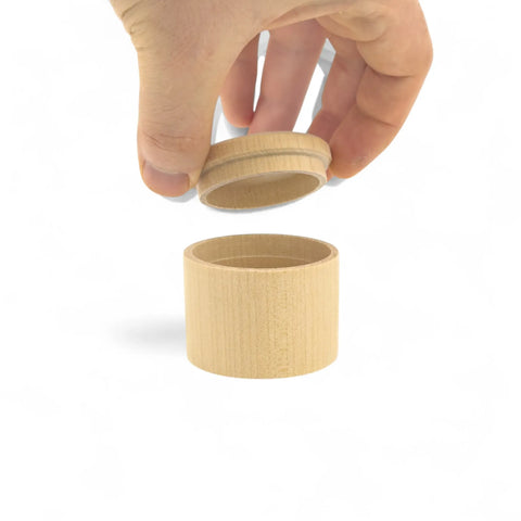 50 x 42 mm ümar treitud puidust ehtekarp koos lid