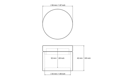 tehniline joonis: 50 x 42 mm puidust ümar ehtekarp