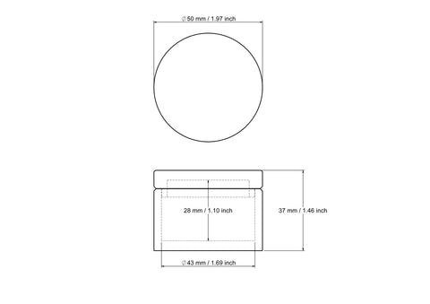 tehniline joonis: 50 x 37 mm puidust ümar rohukarp