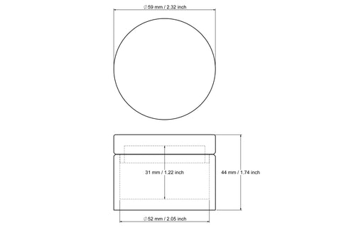 technische Zeichnung: 59 x 44 mm Holz rund Holzdose