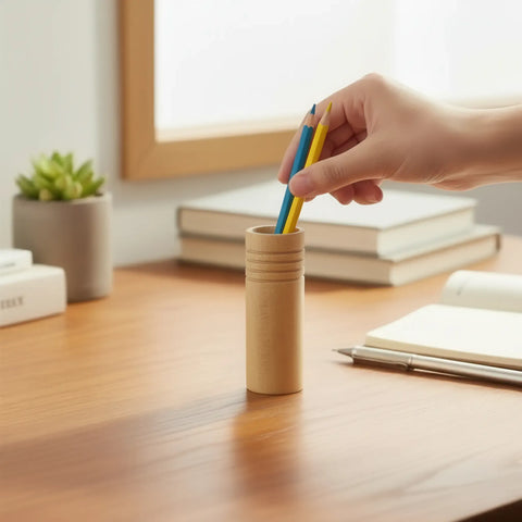 30 x 65 mm turned wooden cylindrical container used as pencil holder