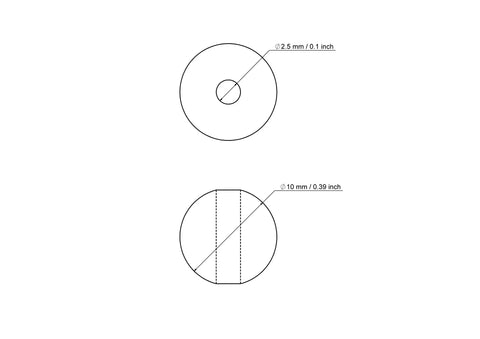 Technische Zeichnung einer 10 mm Perle aus Birkenholz mit 2.5 mm Bohrung