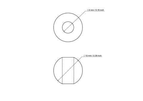 Technische Zeichnung einer 10 mm Perle aus Birkenholz mit 4 mm Bohrung