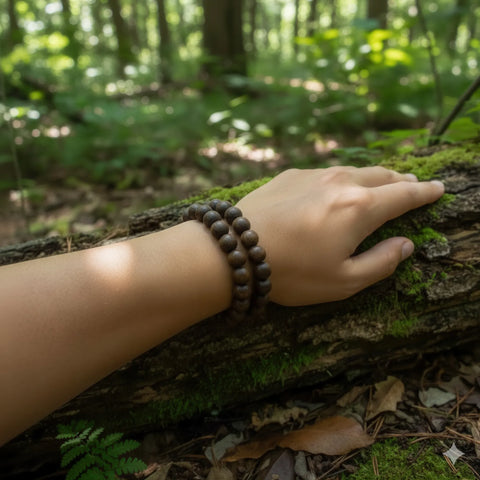 person wearing bracelet -st 10 mm black tammepuit pärlid