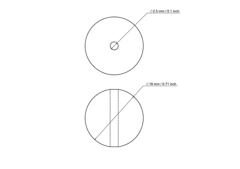 Technische Zeichnung einer 18 mm Perle aus Birkenholz mit 2.5 mm Bohrung