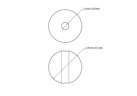 Technische Zeichnung einer 18 mm Perle aus Birkenholz mit 4 mm Bohrung