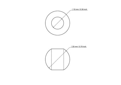 Rysunek techniczny drewnianego koralika brzozowego 20 mm z otworem 10 mm