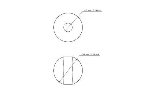 Rysunek techniczny drewnianego koralika brzozowego 20 mm z otworem 6 mm
