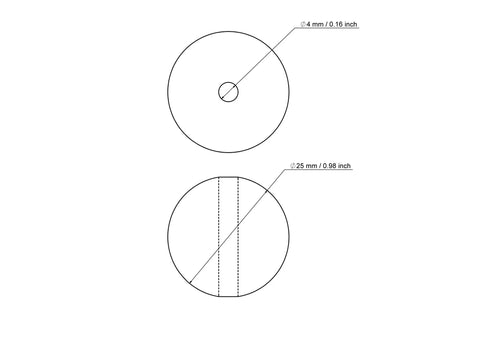 Technische Zeichnung einer 25 mm Perle aus Birkenholz mit 4 mm Bohrung