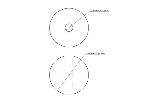 Tehniline joonis: 40 mm kasepuidust pärl 8 mm avaga