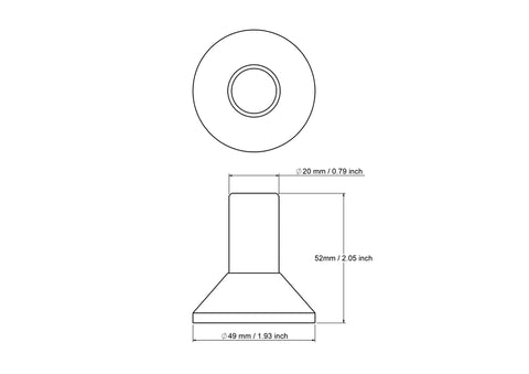 Technical drawing of 49 x 52 mm Wooden Coat Rack Peg