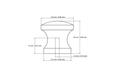 technische Zeichnung: 21 mm hourglass gedrechseltes Holz Möbelknopf