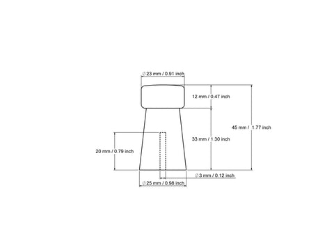Technical drawing of 45 mm wooden wall hook peg