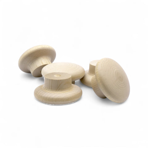 Backside of 50 mm round wooden cabinet knob with mounting hole