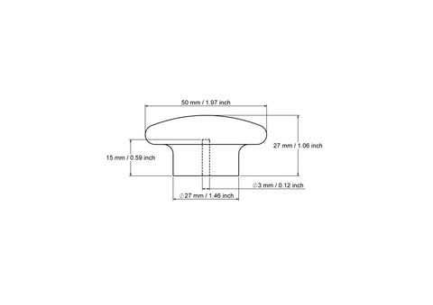 Technical drawing of 50 mm round wooden cabinet knob