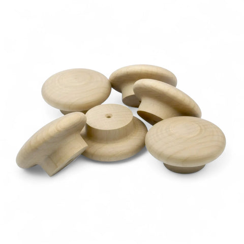 Backside of 59 mm round wooden cabinet knob with mounting hole