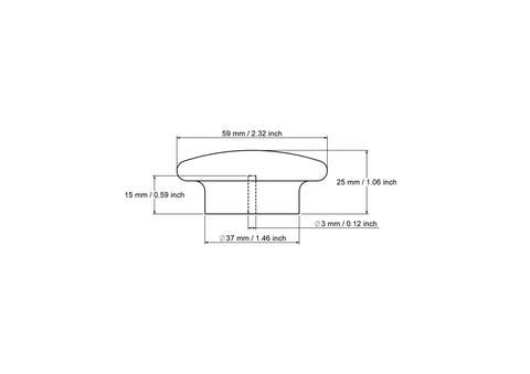 Technical drawing of 59 mm round wooden cabinet knob