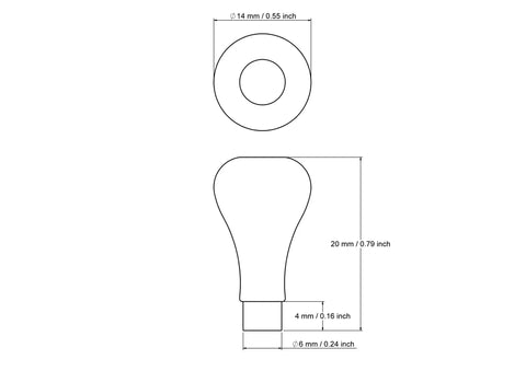 technische Zeichnung: 14 mm Birkenholz Möbelknopf mit Tenon