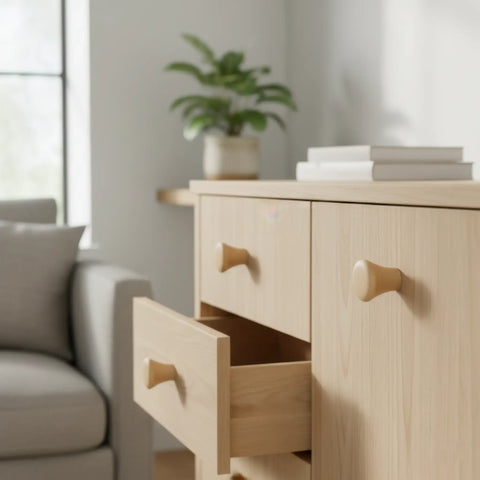 16 mm thick puidust mööblinupp installed on cabinet door