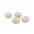 Backside of 30 mm rounded wooden toy wheels with holes
