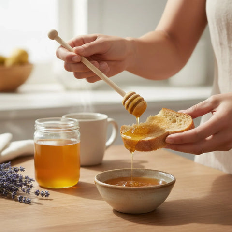 13 cm wooden honey dipper used for serving honey