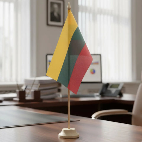 33 cm wooden table flag stand with carved base holding flag
