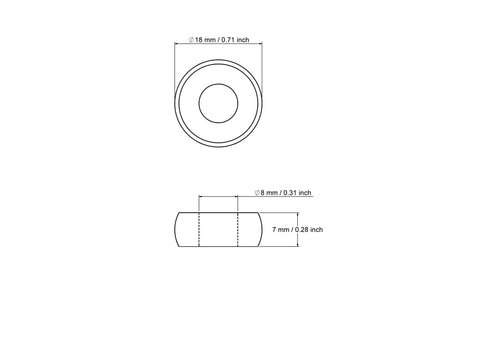 tehniline joonis: 18 mm puidust donut spacer rõngad