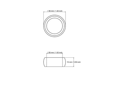 Technische Zeichnung eines 36 mm Serviettenrings aus Birkenholz