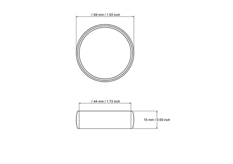 Technical drawing of 49 mm birch wooden napkin ring