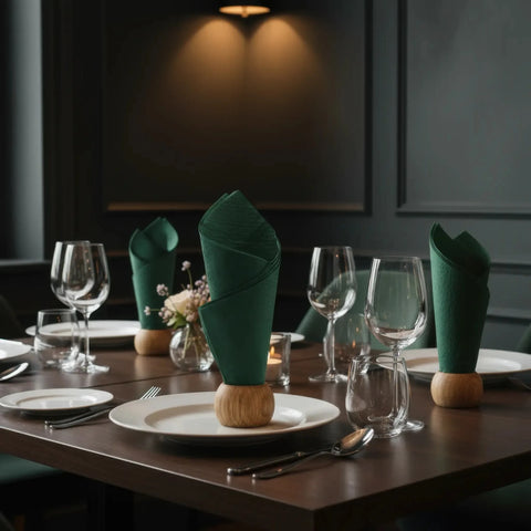 Napkins platziert in 44 mm Holz Serviette Ringe mit linseed oil finish