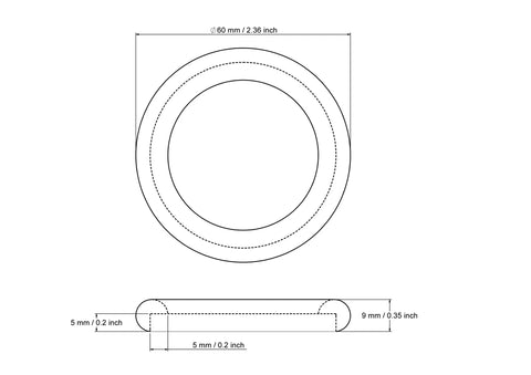 Technical drawing of 6 cm wooden craft frame ring